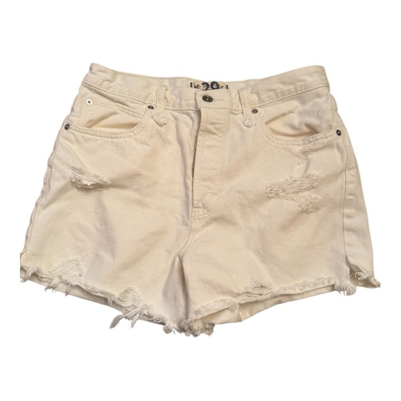 Free People White/Cream Denim Distressed Cut off Shorts - Picture 3 of 4